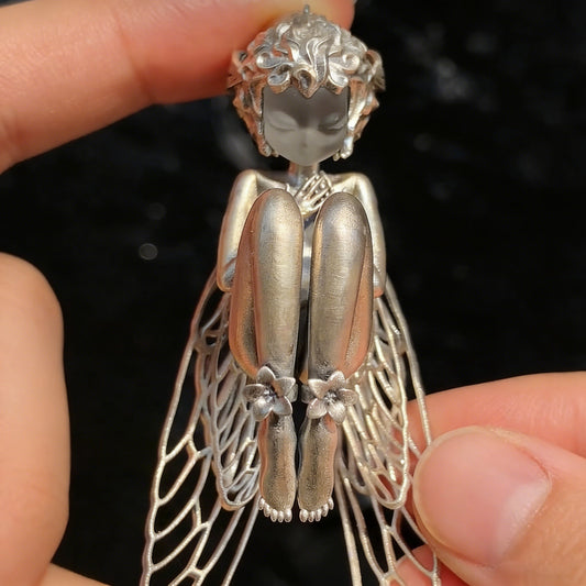 925 Sterling Silver Silent Angel Pendant | Vintage Fairy Necklace | Hypoallergenic | Gift Box Included