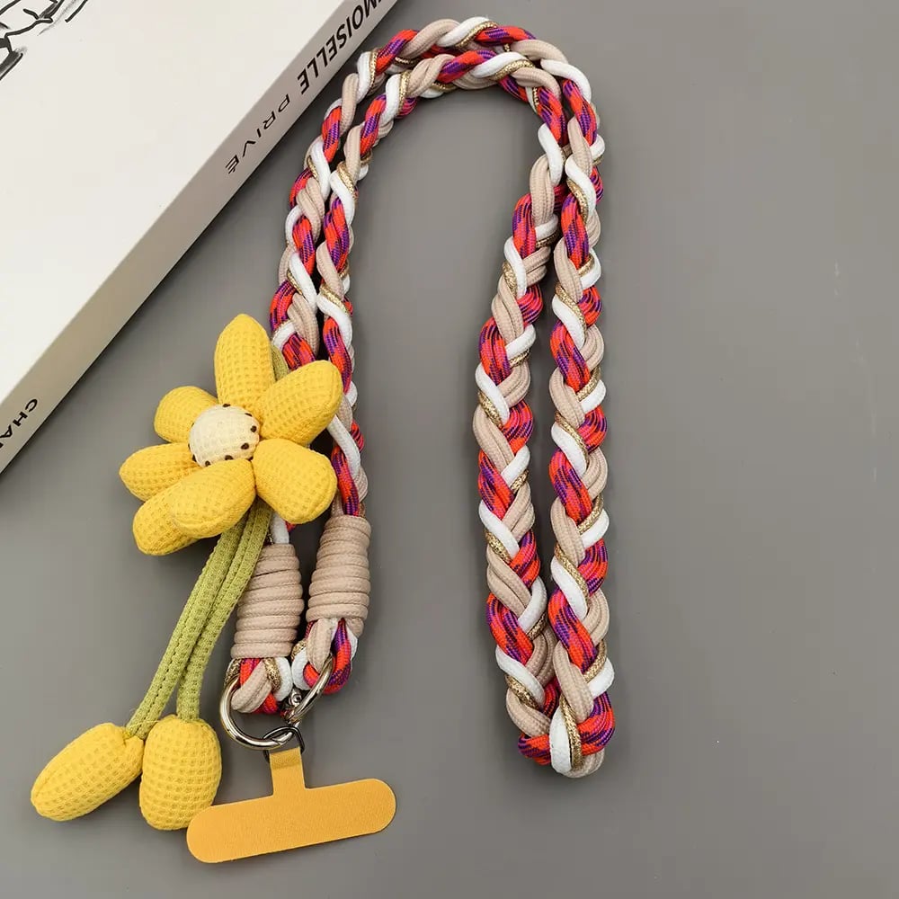 Cute Floral Phone Crossbody Lanyard | Hands-Free | Universal Fit | Braided Strap | 4 Colors