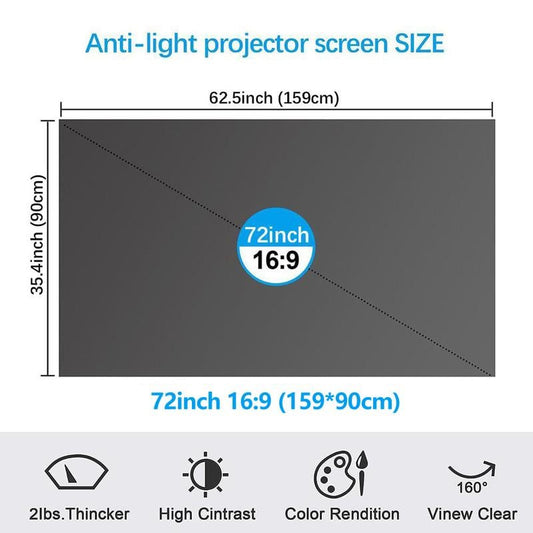 Anti-light 4k Projector Screen – 2.4 Gain, 160° View, Foldable & Velcro Mount |