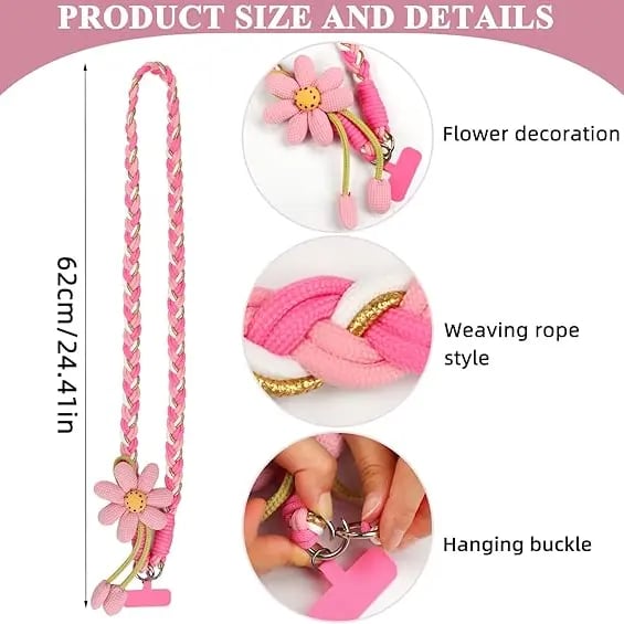 Cute Floral Phone Crossbody Lanyard | Hands-Free | Universal Fit | Braided Strap | 4 Colors
