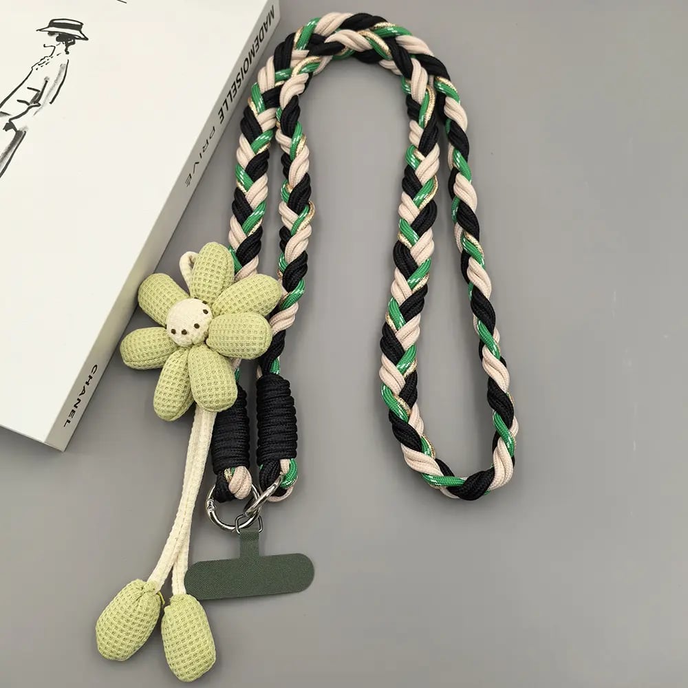 Cute Floral Phone Crossbody Lanyard | Hands-Free | Universal Fit | Braided Strap | 4 Colors