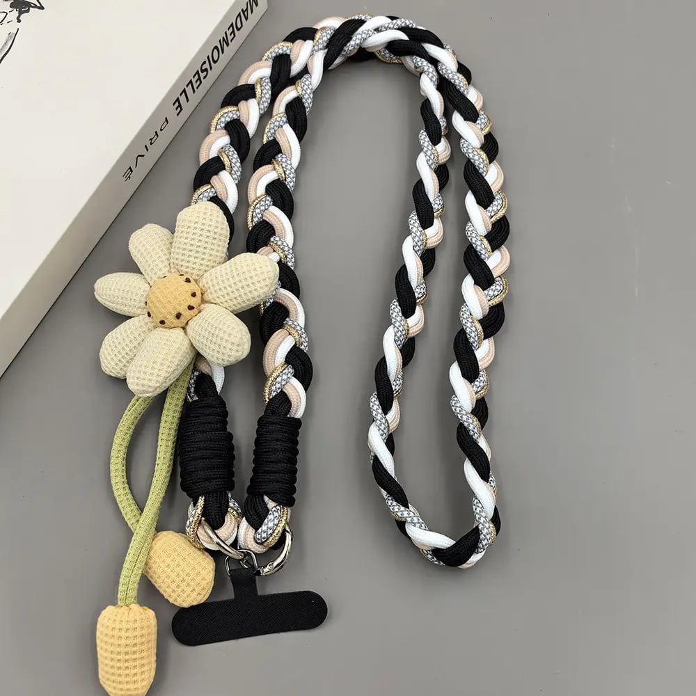 Cute Floral Phone Crossbody Lanyard | Hands-Free | Universal Fit | Braided Strap | 4 Colors