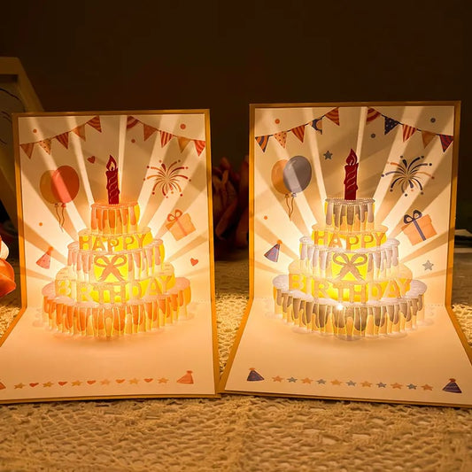 D Pop Up Birthday Card With Led Light & Music – Laser Cut, Recording Playback, 5